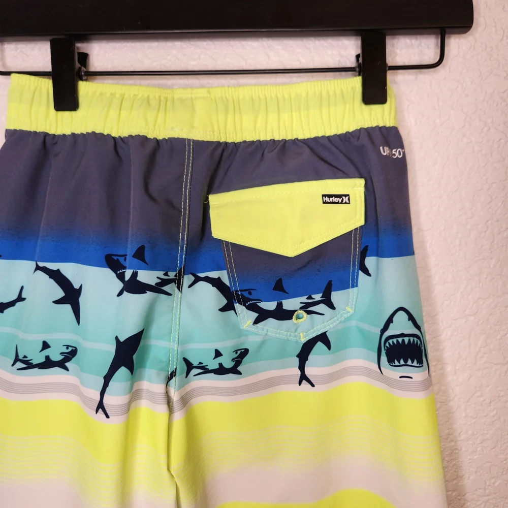 Hurley Boy's 7 8 Way Stretch UPF+50 Drawstring Waist Swim Short Shark Print